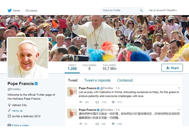 Tài khoản Twitter của Đức Thánh Cha đạt 40 triêụ người theo dõi