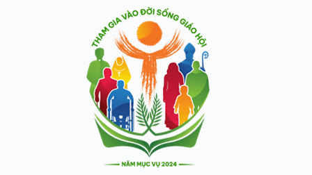 Logo Năm Mục Vụ 2024: THÚC ĐẨY SỰ THAM GIA ĐỜI SỐNG GIÁO HỘI